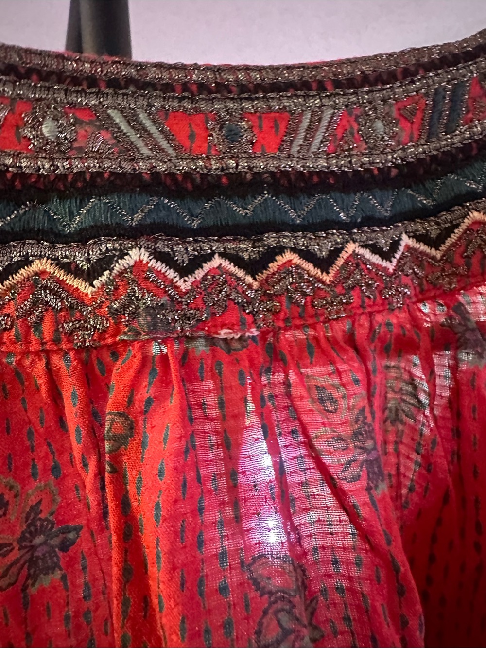Free People Boho Embroidered Tassel Bell Sleeve Peasant Blouse Small S - Picture 6 of 10